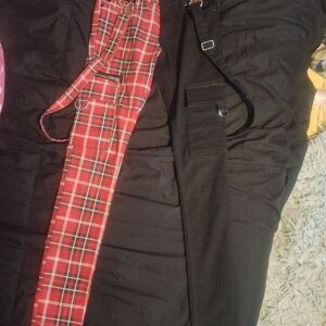Hot Topic Red Plaid and Black Denim Tripp Pants